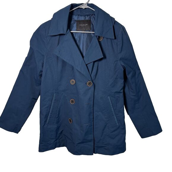 Marc New York Andrew Marc Women's Blue Double-Breasted Peacoat Hooded  Jacket M - Picture 1 of 16